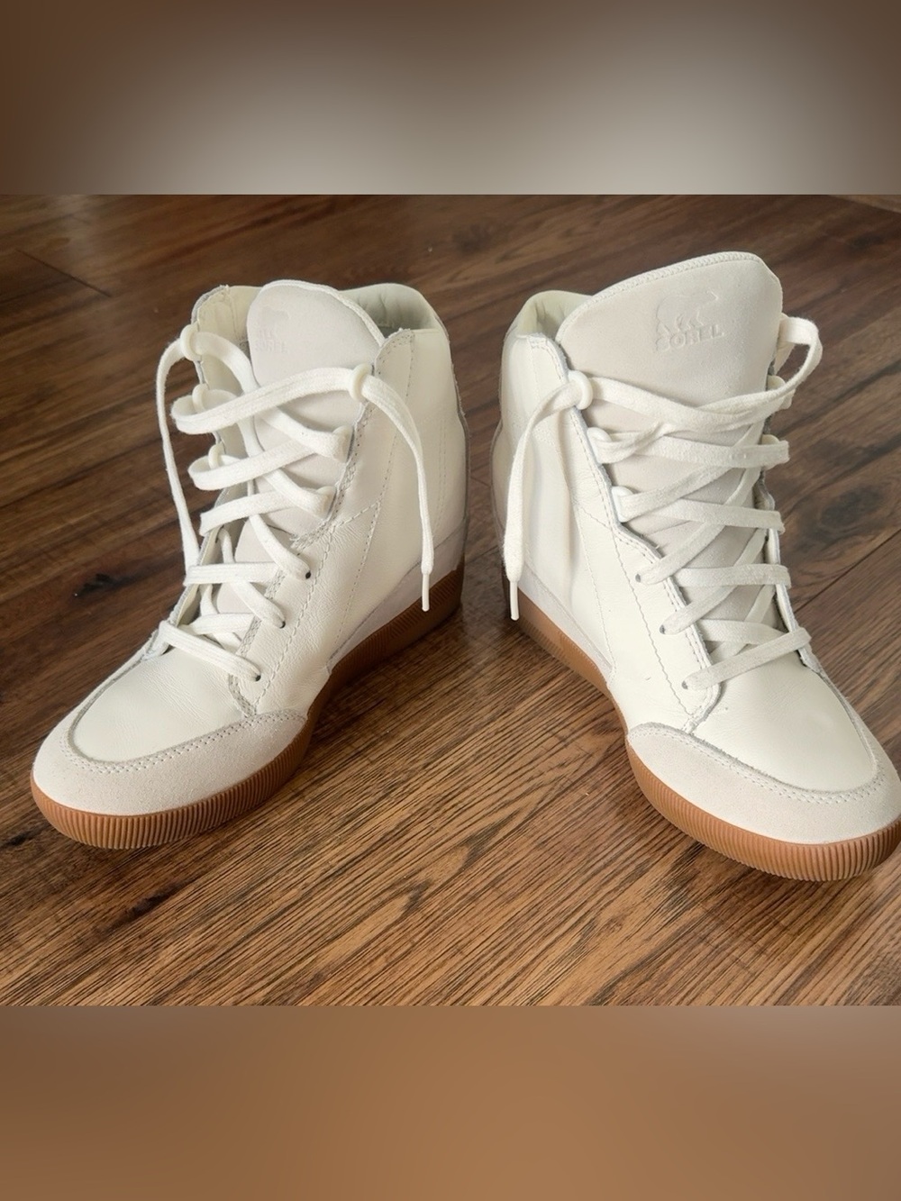 Sorel White Leather Suede Wedge High Top Sneakers Size 9.5